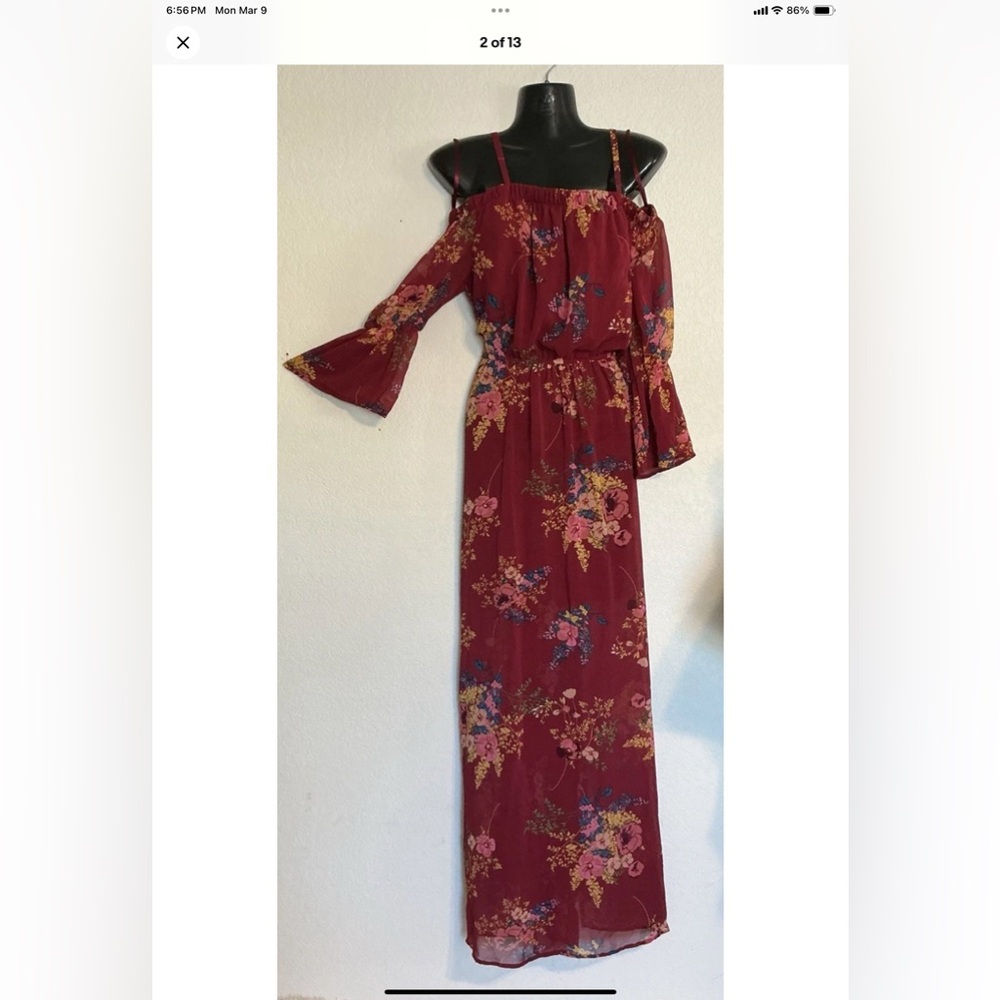 As U Wish Women's Floral off the shoulder shear Maxi Dress w/mini. Size M